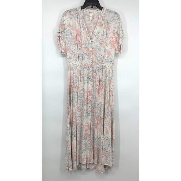 H&M Dress Floral Print Button Down Midi V Neck Short Sleeve - Picture 2 of 12